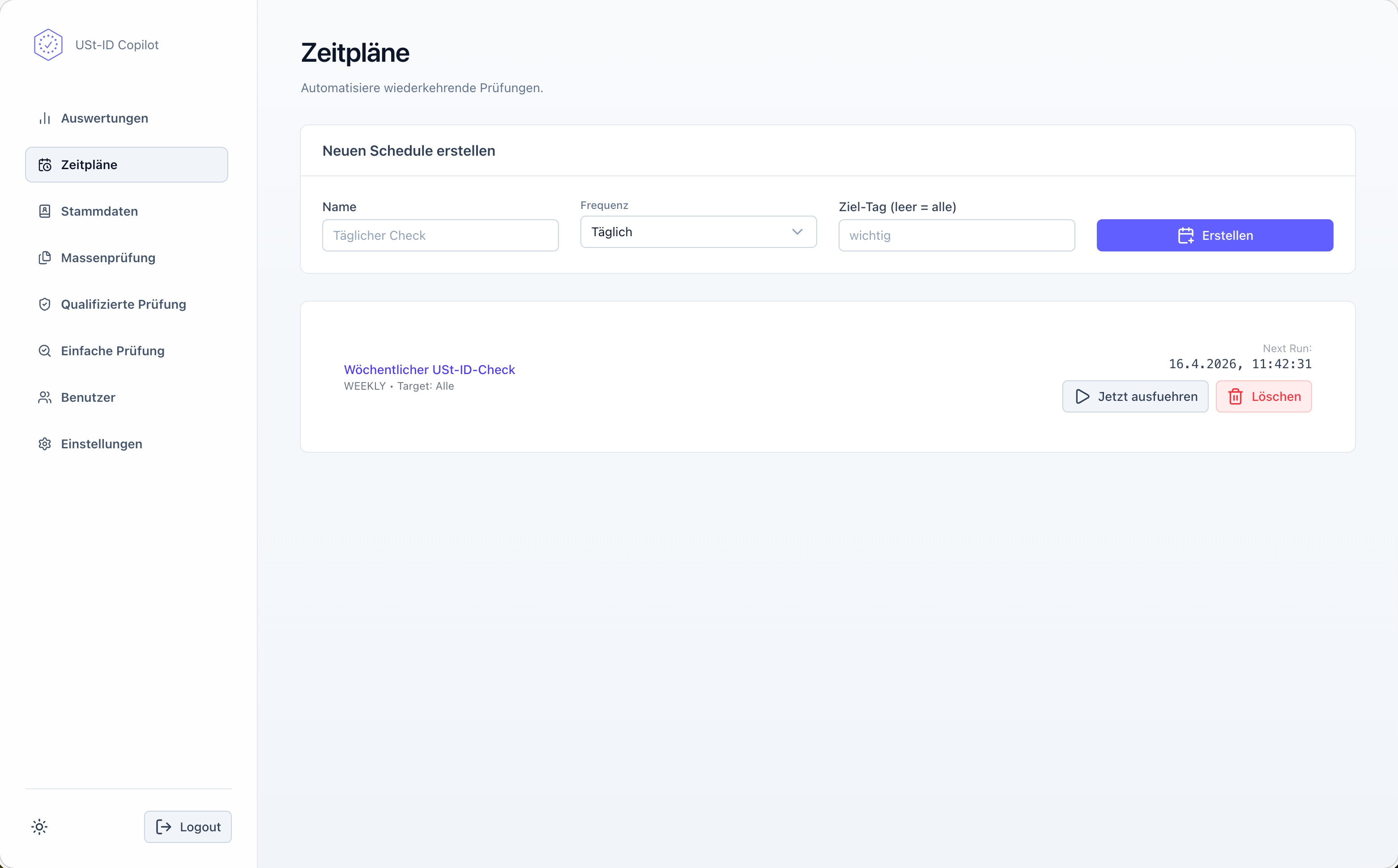 Zeitpläne in der USt-ID Copilot App